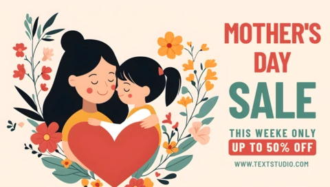 Charming Mother's Day Sale Template Design with Floral Illustrations