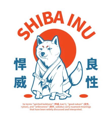 SHIBA SAMURAI Japanese Dog with Katana, Rising Sun & Kanji Symbolism T-Shirt Design Template