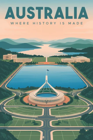 Template de design de pôster vintage da Austrália com paisagem icônica.