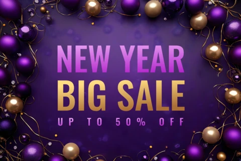 Purple and Gold New Year Big Sale Design Template