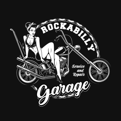 Modelo de design de camiseta monocromática com uma motocicleta