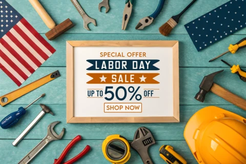 Labor Day Sale Design Template with Tools and Patriotic Theme
