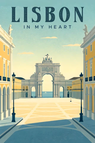Lisbon Square Retro Flat Design Template for Travel Posters