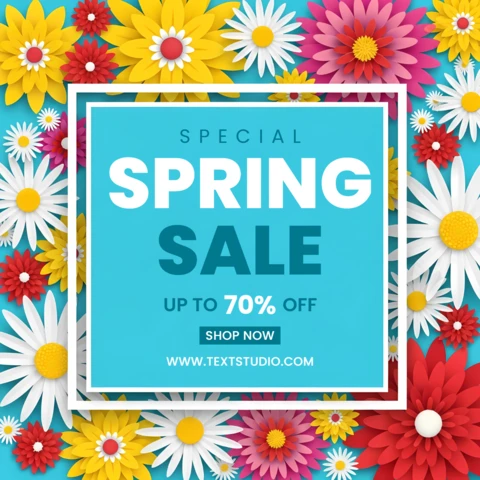Spring Sale Design Template with Colorful Floral Elements for Promotional Flyers