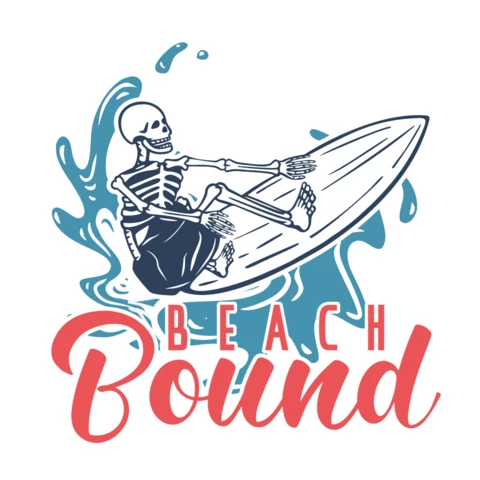 Beach Bound With Surfing Skeleton Poster Design Template