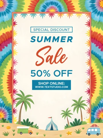 Vibrant Hippie Summer Sale Design Template with Tropical Tie-Dye Style