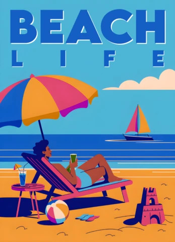 Plantilla de diseño para carteles de verano con vibras de vida playera.