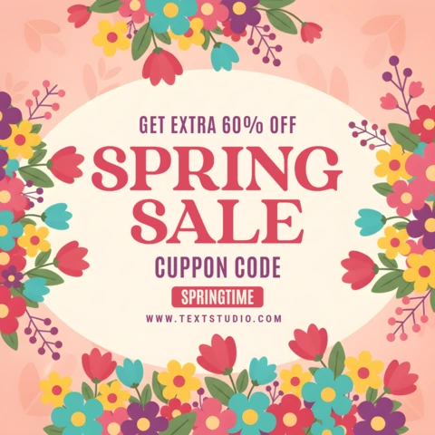 Spring Sale Poster Design Template with Vibrant Floral Decorations and Limited-Time Discount Promotion