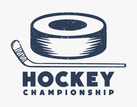 Hockey Stick And Puck Vintage Logo Design Template