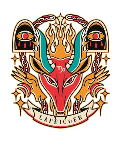 Plantilla de diseño del zodiaco de Capricornio con un estilo ilustrativo audaz.