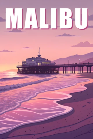 Purple Sunset Pier Illustration Design Template for Retro Flat Posters