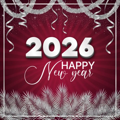 Festive New Year 2026 Design Template with Glittering Decorations for Greeting Cards