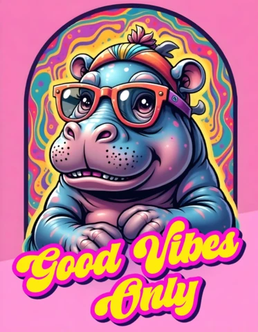 Funky Hippo with Glasses Good Vibes Only Poster Design Template