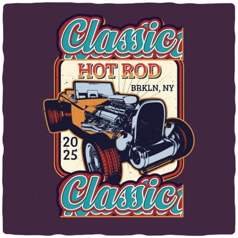 Modello di design per maglietta da corsa hot rod classica