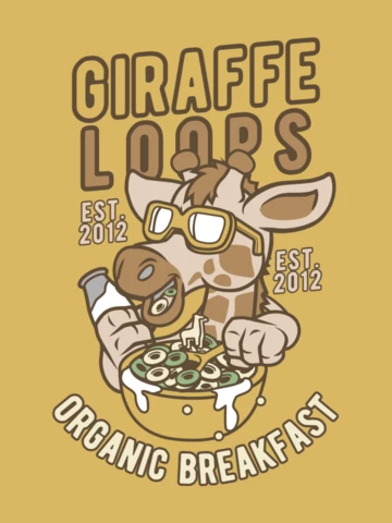 Café da manhã orgânico com modelo de design de camiseta de personagem de comida de girafa