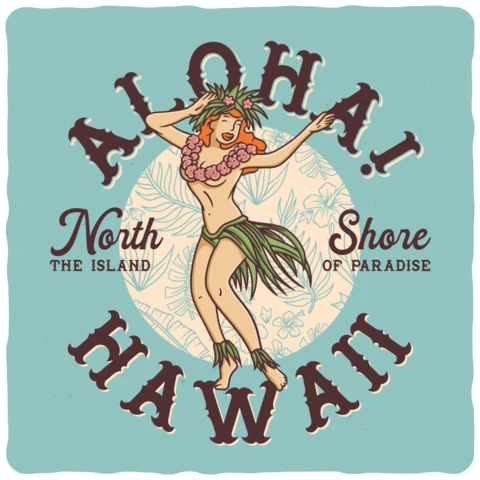 Dancing Vahine Hawaiian Girl T-shirt Design Template