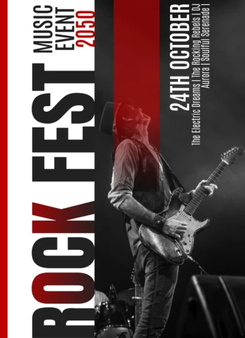Flyer moderne pour un festival de rock avec une typographie audacieuse