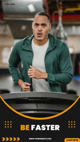 La publicité de la salle de sport de l'homme en train de courir est un modèle de design pour les stories instagram