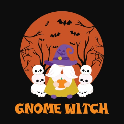 Pumpkin Gnome Witch T-Shirt Design Template