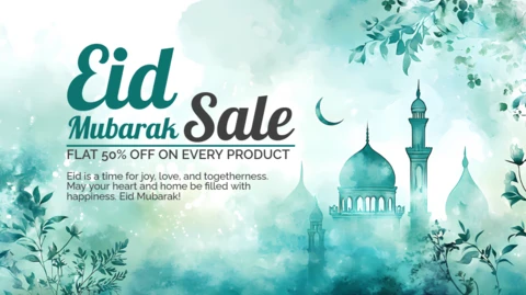 Modèle de vente de l'Aïd mubarak avec un style aquarelle élégant