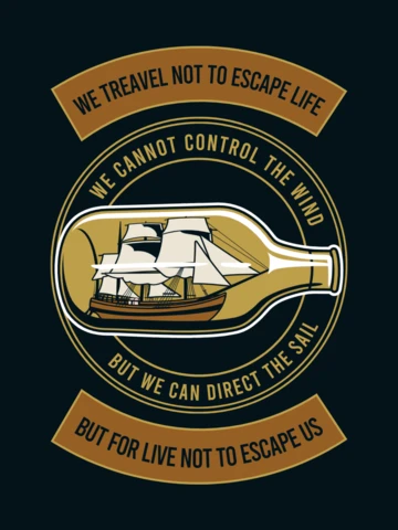 Modèle de conception de t-shirt avec un bateau sur la bouteille