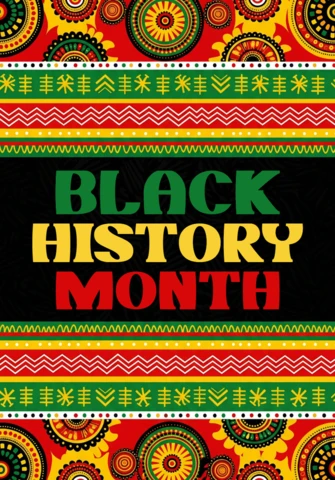 Black History Month 2026 Cultural Poster with Bold Typography, Pan-African Colors, and African-Inspired Borders Honoring Heritage and Solidarity
