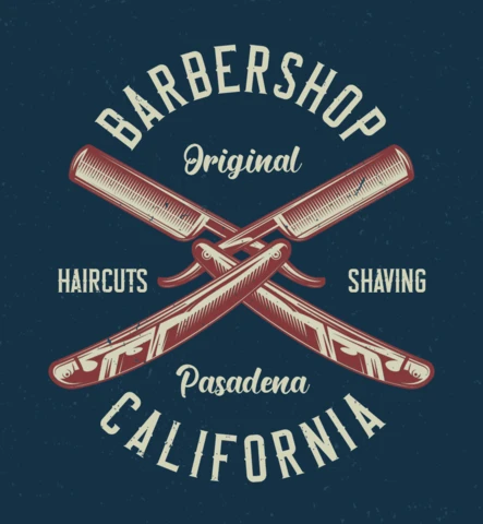 Modelo de design de camiseta de barbearia com lâminas de barbear
