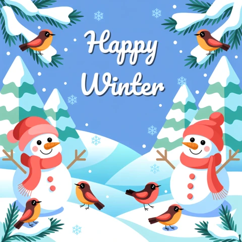 Plantilla de diseño de muñeco de nieve feliz para tarjetas de saludo de temporada