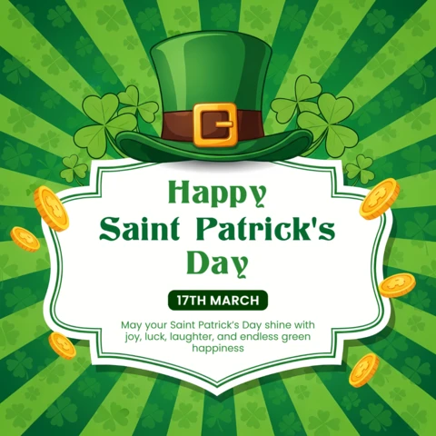 Saint Patrick's Day Celebration Template with Leprechaun Hat Design for Greeting Cards
