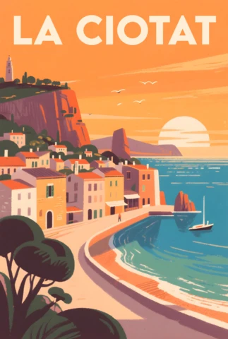 Vintage La Ciotat Sunset Design for Retro Flat Travel Posters