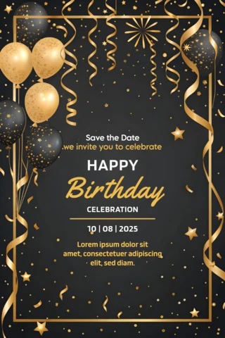 Elegant Gold and Black Birthday Celebration Template Design