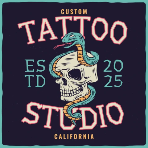 Plantilla de diseño de camiseta personalizada con calavera de estudio de tatuajes