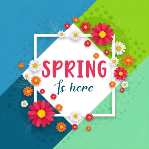 Spring Floral Design Template for Greeting Cards