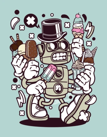 Ice Cream Robot Cartoon Character Design Template