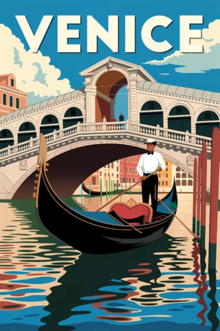 Venice Retro Illustration Template for Travel Posters