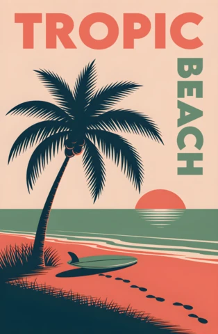 Tropic Beach Retro Flat Design Template for Summer Apparel