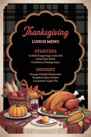Thanksgiving Menu Design Template with Rustic Style and Festive Elements for Restaurant Use