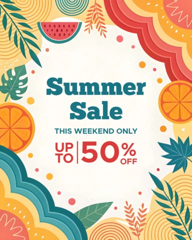 Vibrant Summer Sale Design Template with Tropical Elements - Editable Promotional Artwork