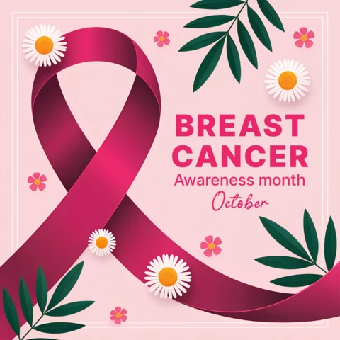 Breast Cancer Awareness Month Design Template with Ribbon and Floral Elements for Posters