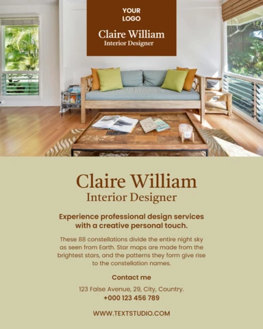 Modern Interior Design Template for Professional Service Flyers with Cozy Living Room Aesthetic