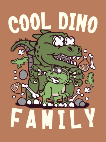 Dino Family Cartoon Character T-Shirt Design Template
