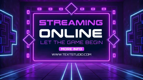 Fioletowy neonowy szablon do streamingu gier online zaprojektowany dla dynamicznych wizualizacji