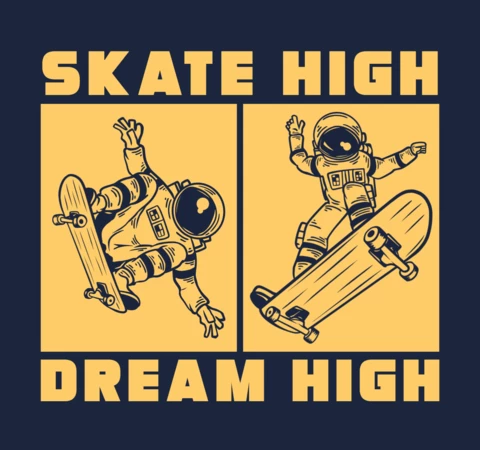 Astronaut Riding Skateboard Vintage T-shirt Design Template