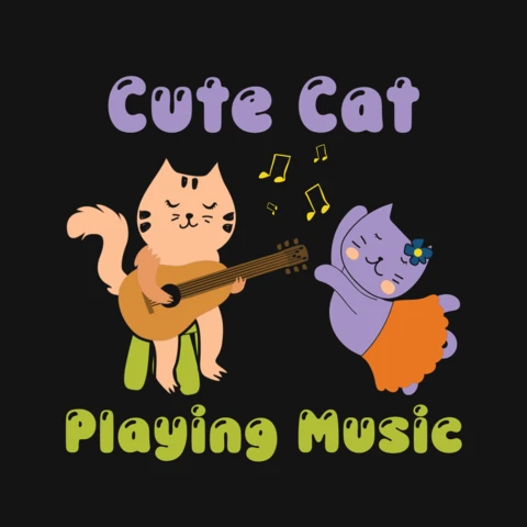 Modèle de t-shirt : chat mignon jouant de la musique