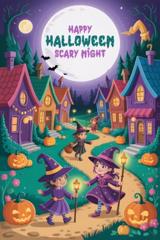 Whimsical Halloween Design for Festive Greeting Cards and Posters Template
