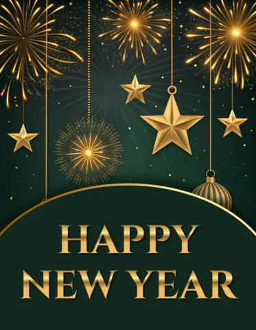 Elegant New Year Celebration Template with Stars and Fireworks Design for Greeting Cards