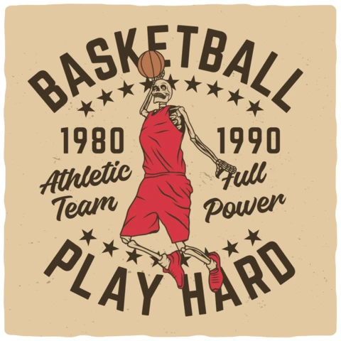 Skeleton Playing Basketball T-shirt Design Template