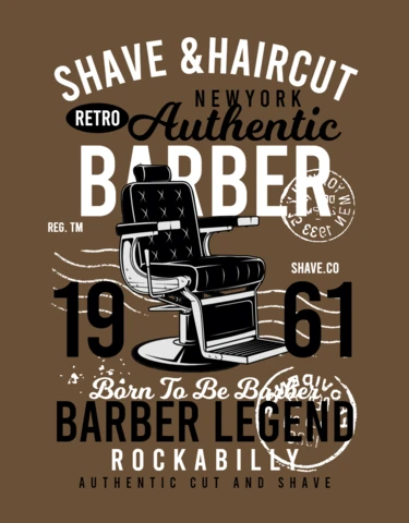 Modelo de design de camiseta de barbearia e corte de cabelo autênticos