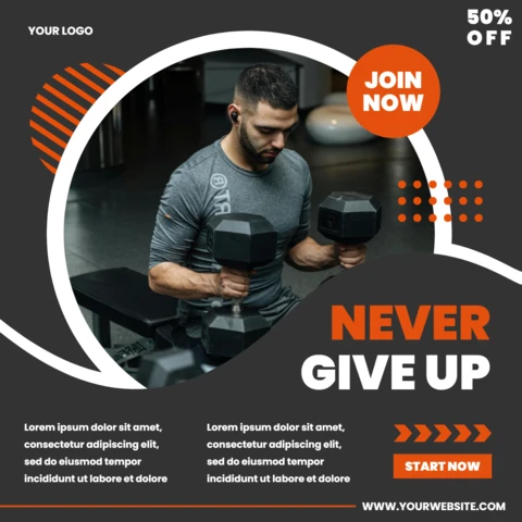 Never Give Up Bodybuilding Social Media Post Design Template