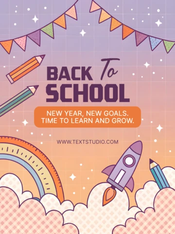 Back to School Design Template with Rocket and Rainbow for Educational Posters